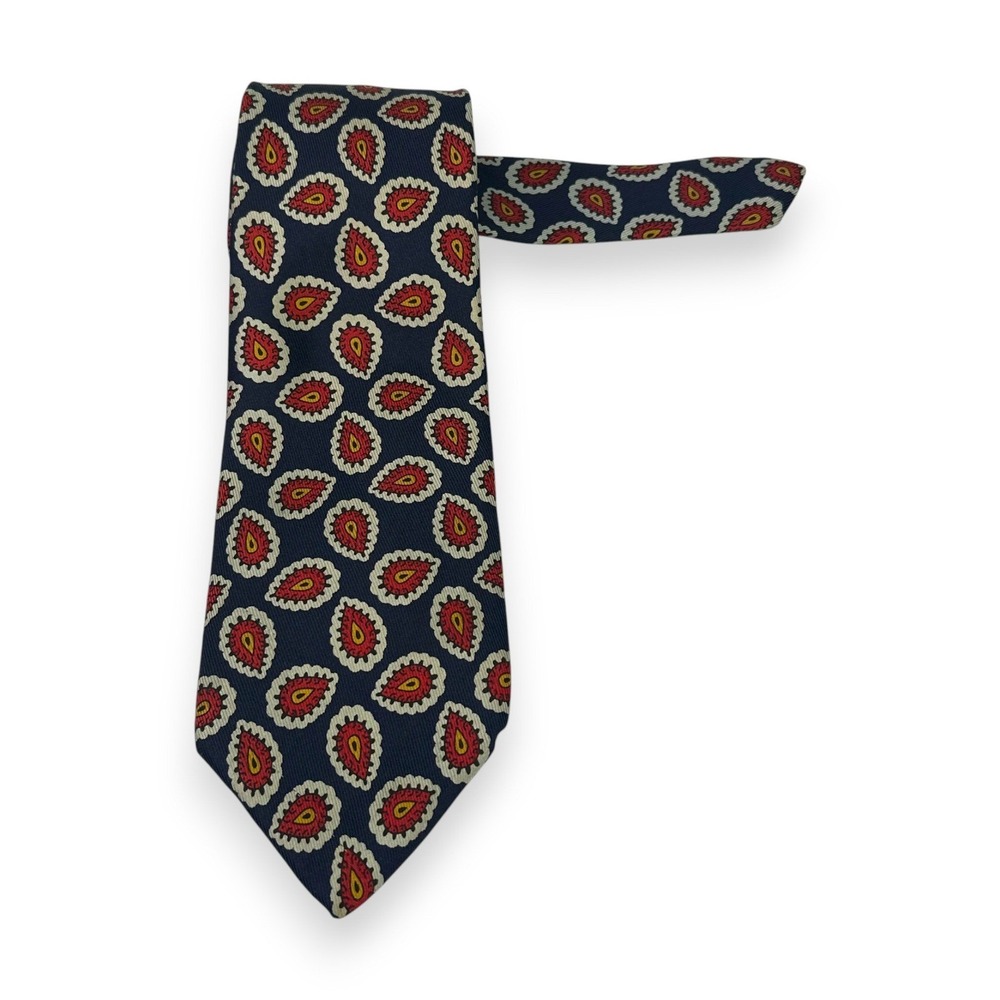 VTG Robert Talbott Mens Silk Tie 60 x 3.5 Paisley Studio Claymore Shop Navy Red - Picture 5 of 7